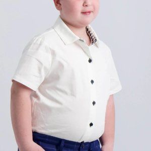 BLACK BUTTONS SHORT SLEEVE HUSKY DRESS SHIRT